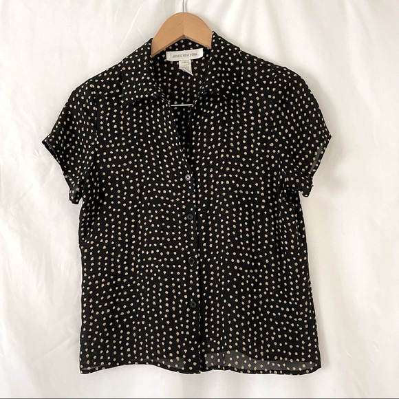 90s Vintage Silk Polkadot Button Front Blouse - Picture 3 of 7